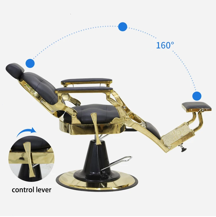 Modern Styling Salon Equipment Black And Gold Recline Vintage Hydraulic Cylinder Barber Chair