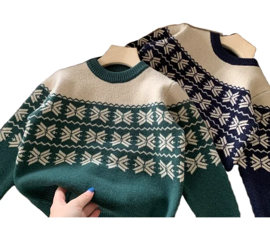 Autumn and winter new Korean version of the pullover jumper 2024  retro snowflake jacquard sesame point thick jumper