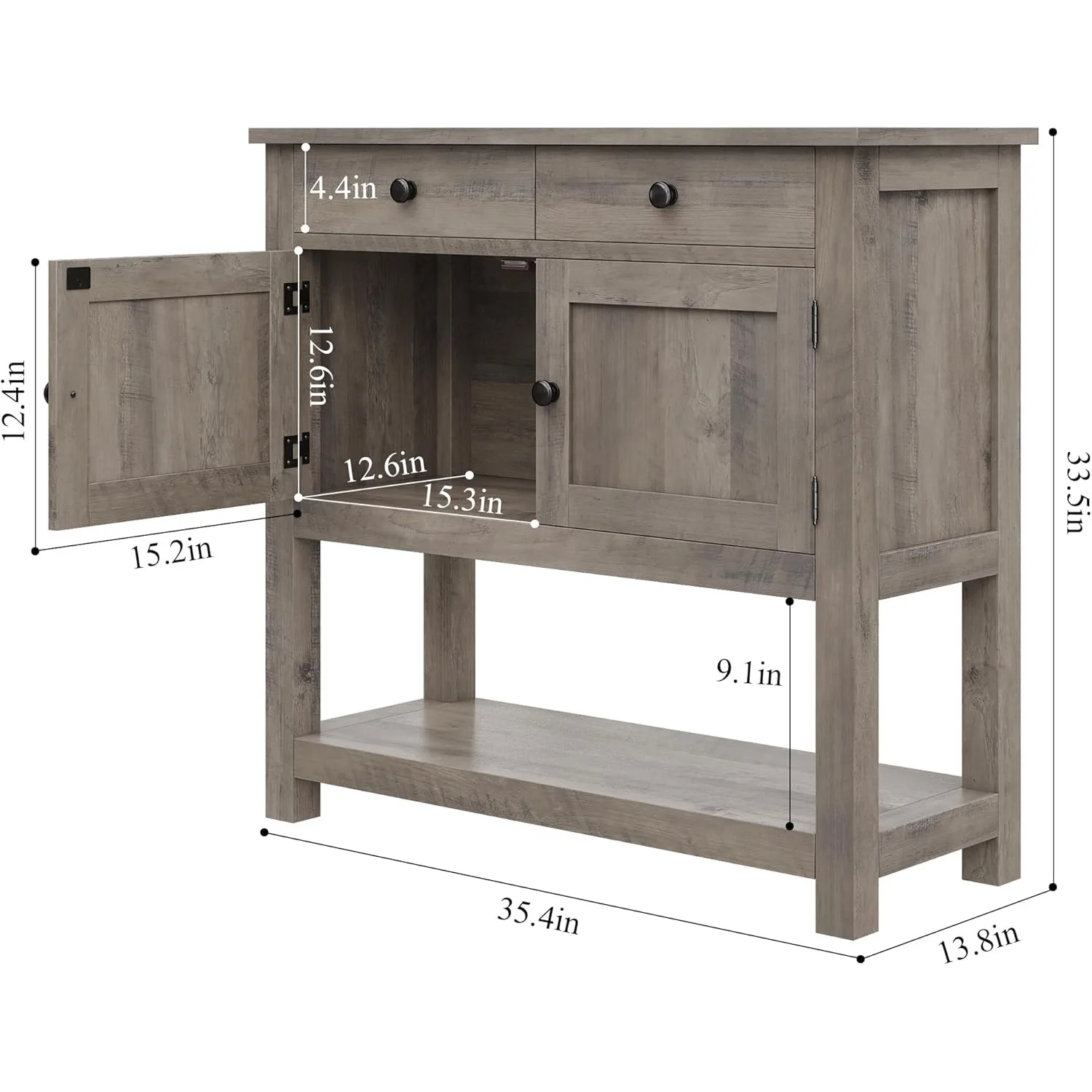 Farmhouse Console Table 2-Door Cabinet 2 Drawers Coffee Bar Entryway Storage Shelf Sofa Tables Buffet Sideboard Living Room