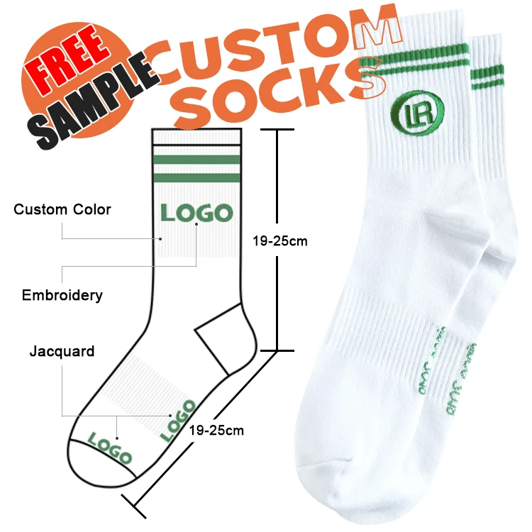 Unisex Jacquard Cotton Happy Sock Crew Green Organic Cotton Men Basketball Soccer Sport Socks TC Embroidery Custom LOGO Socks