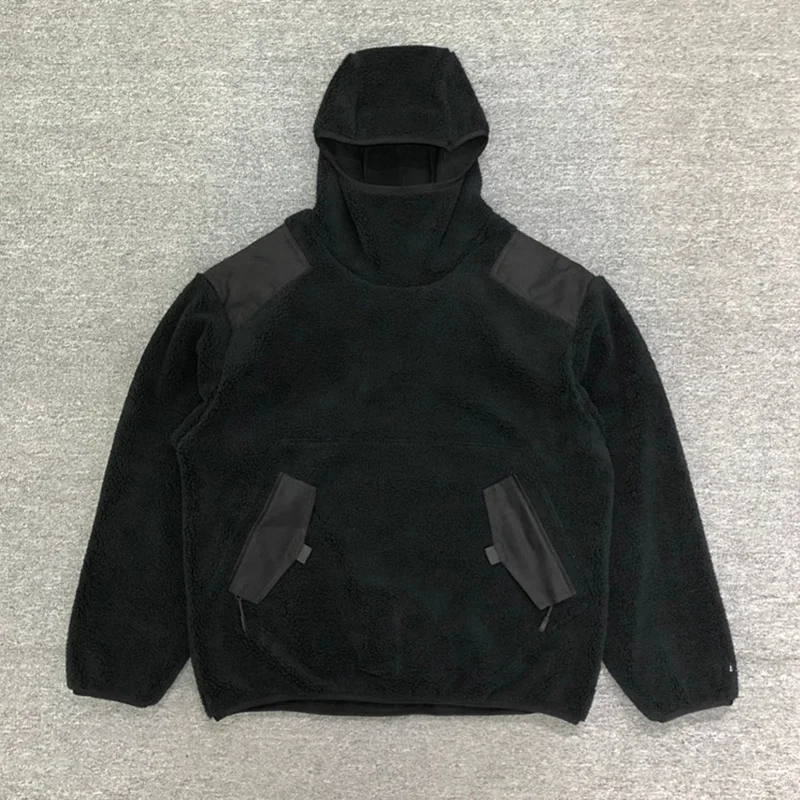 QYOURECLO Factory Wholesale Men Thick Polar Fleece Hoodie Custom Logo Winter No Drawstring Plain Ninja Sherpa Hoodie