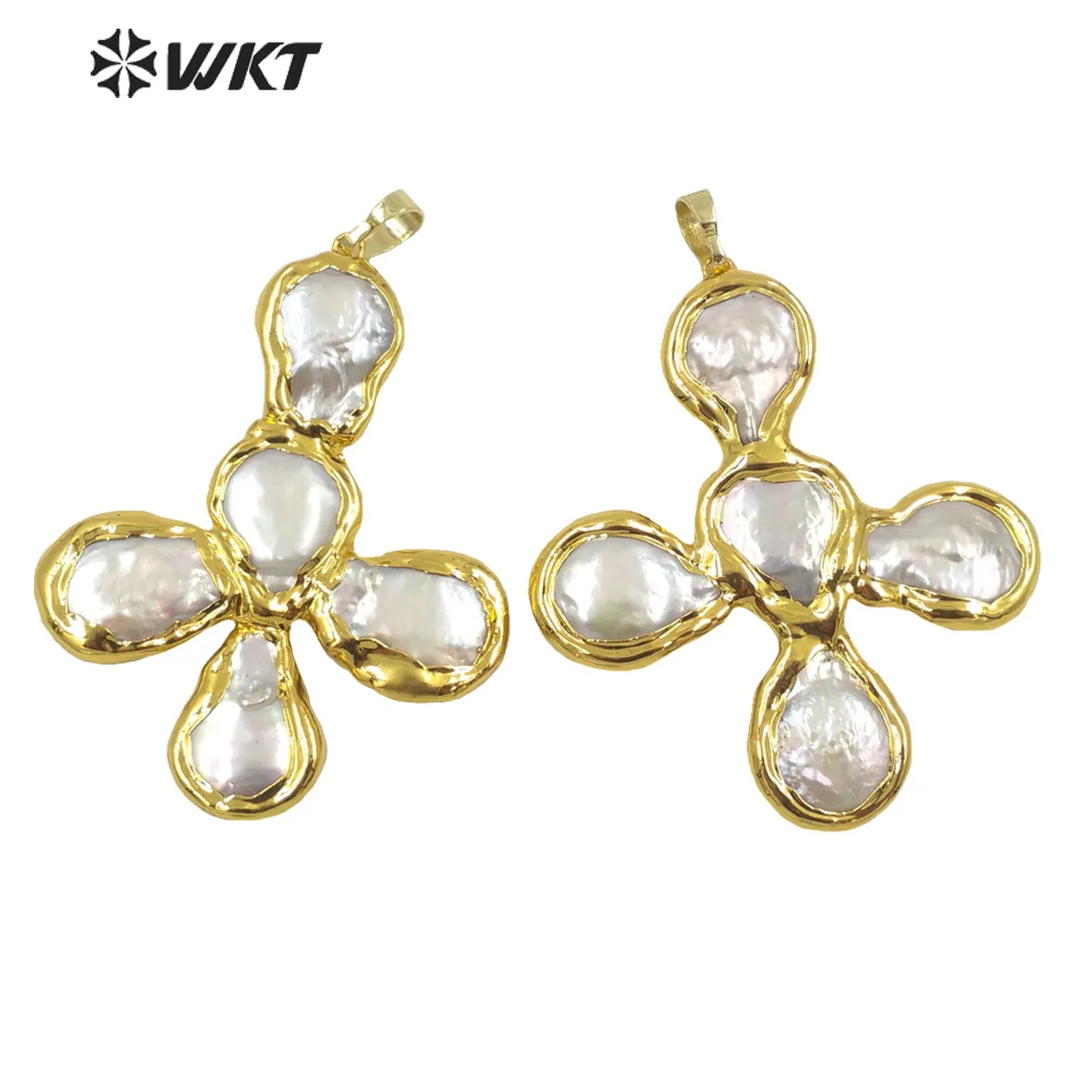 WT-JP273 Wholesale Fashion Gold Electroplated Natural freshwater Pearl pendant Women irregular pearl Cross shape pendants