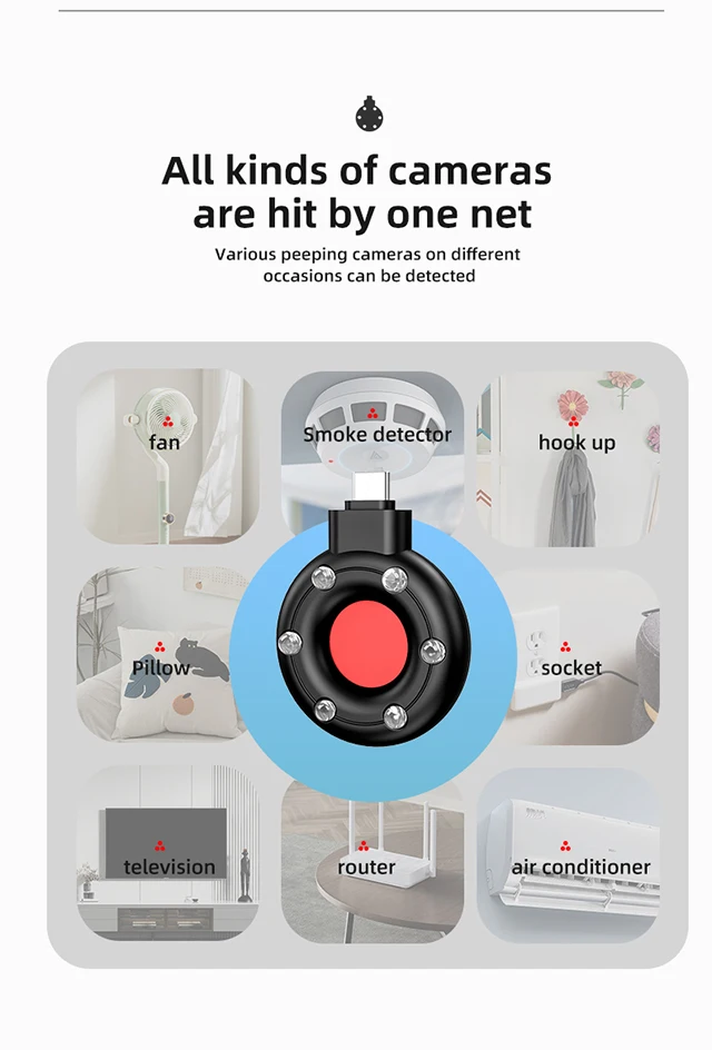 Portable Camera Detector Mobile Phone USB IR Alarm for Outdoor Travel Hotel Rental Anti Candid Camera Finder Led Light