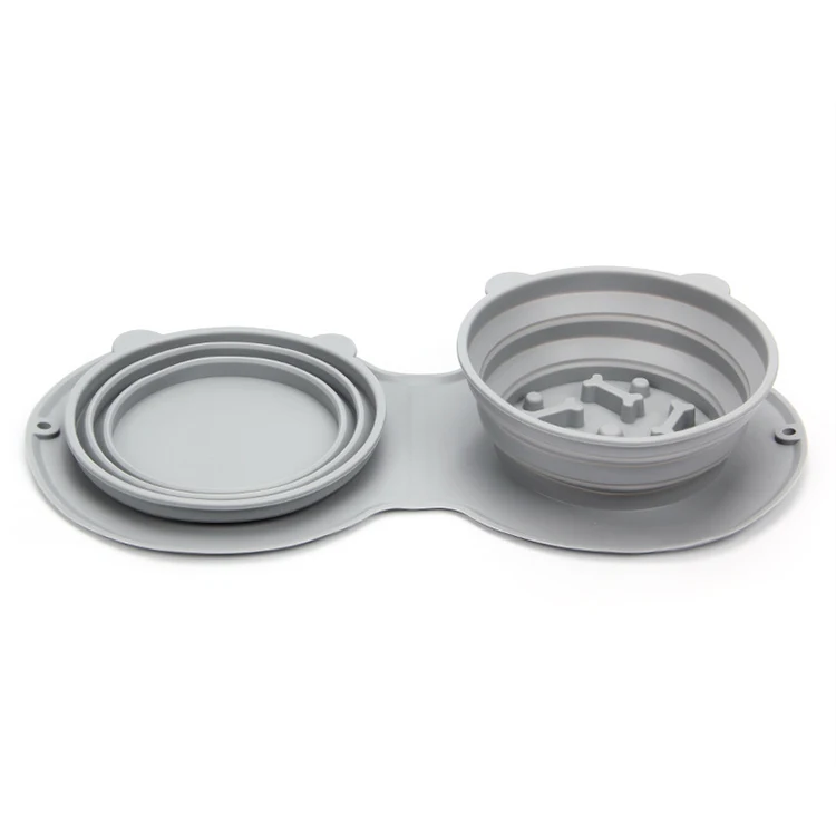 Shenzhen manufacture custom double silicone foldable pet bowls slow dog cat pet feeding bowl for water food