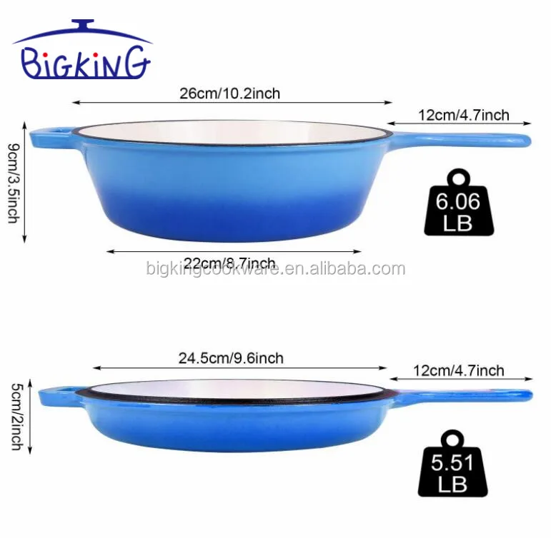 Cast Iron Dutch Oven with Lid - Cast Iron Frying Pan 2 in 1 Combo Cooker, Skillet Lid 10.25 Inch (26 cm) OEM