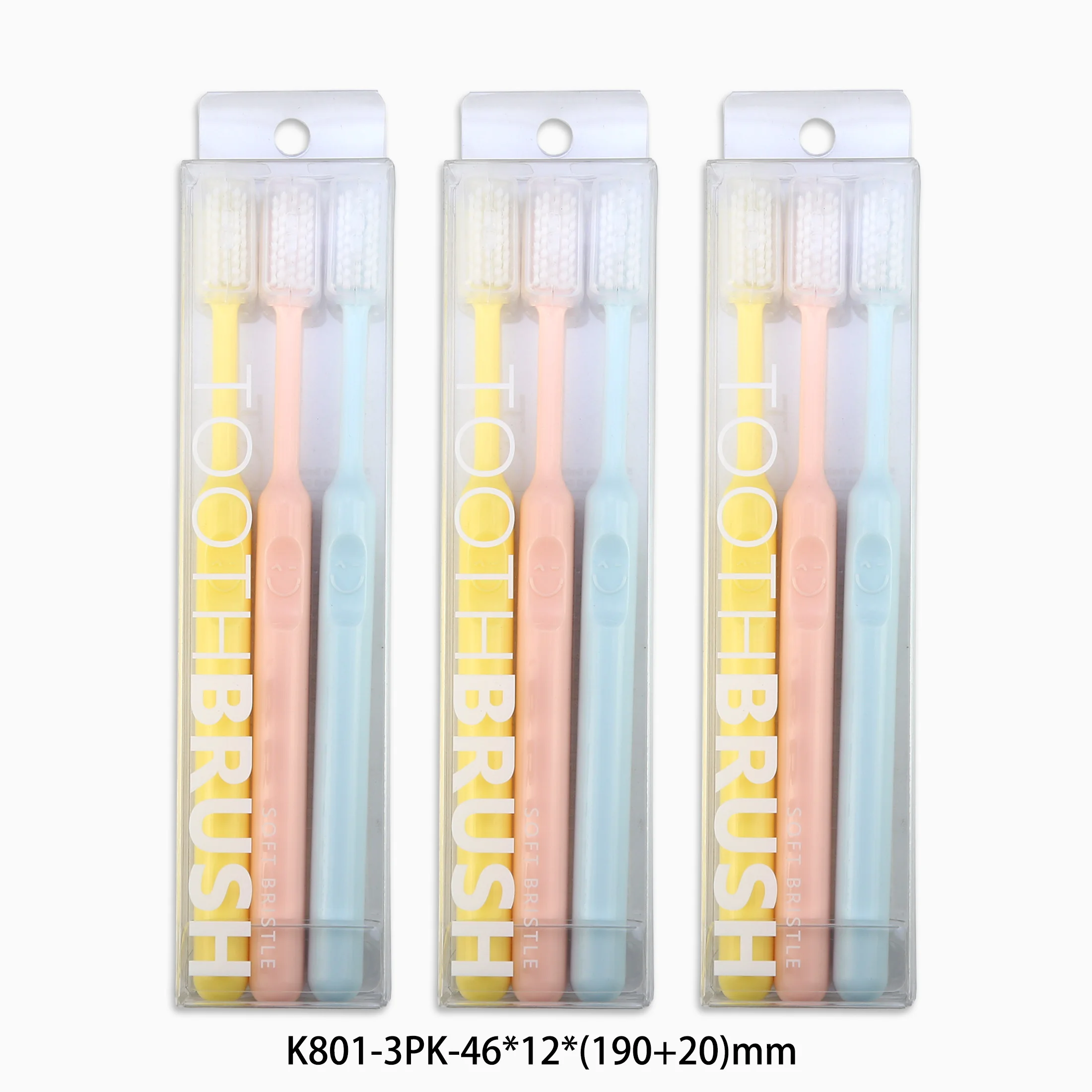 Super Soft PBT tapered Bristles 0.12mm Diameter  Adult Toothbrush 3packs Package for Sensitive Gums People