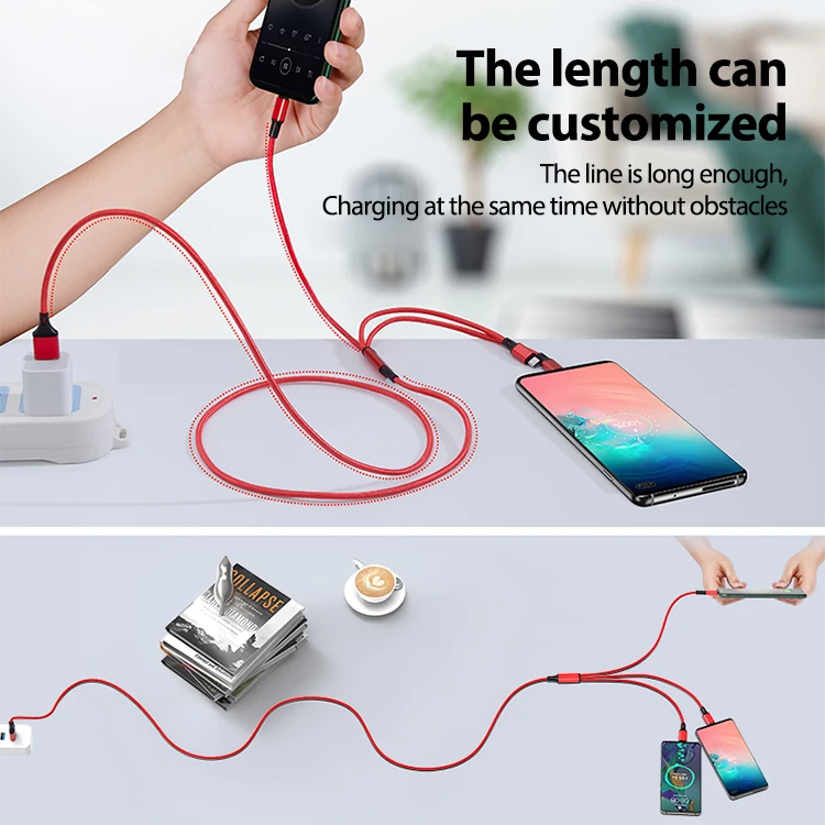 Factory Wholesale 3 in 1 Charging Cable Data Wire Micro USB Type-c 8pin Fast Charge Three-In-One Nylon Braided Data Cable