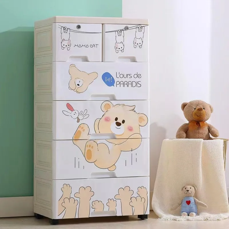 Baby Drawer Storage Cabinet Multi-layer Plastic Cartoon with Lock 5 Layers Shenzhen Living Room Canvas Plastic Wardrobe Modern