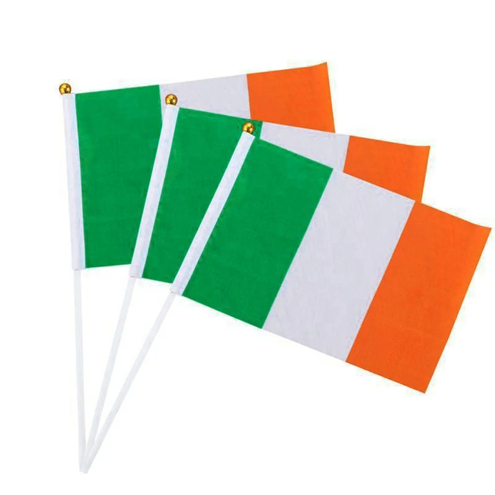 Custom Printing Ireland Hand Flag With Plastic Pole
