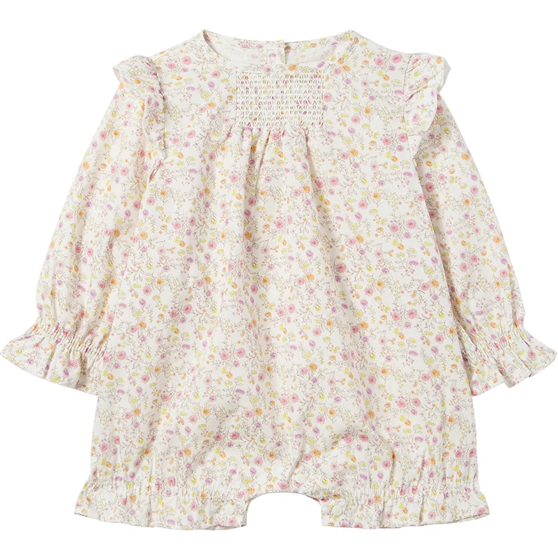 New style spring and autumn 100% cotton fashionable  floral ruched playsuit girls children