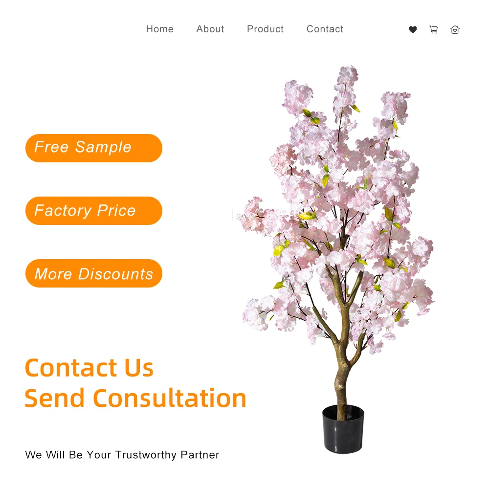 6.5ft Tall Faked Pink Sakura Floral Plant in Plastic Black Pot Artificial Cherry Blossom Flower Tree for Wedding Decor