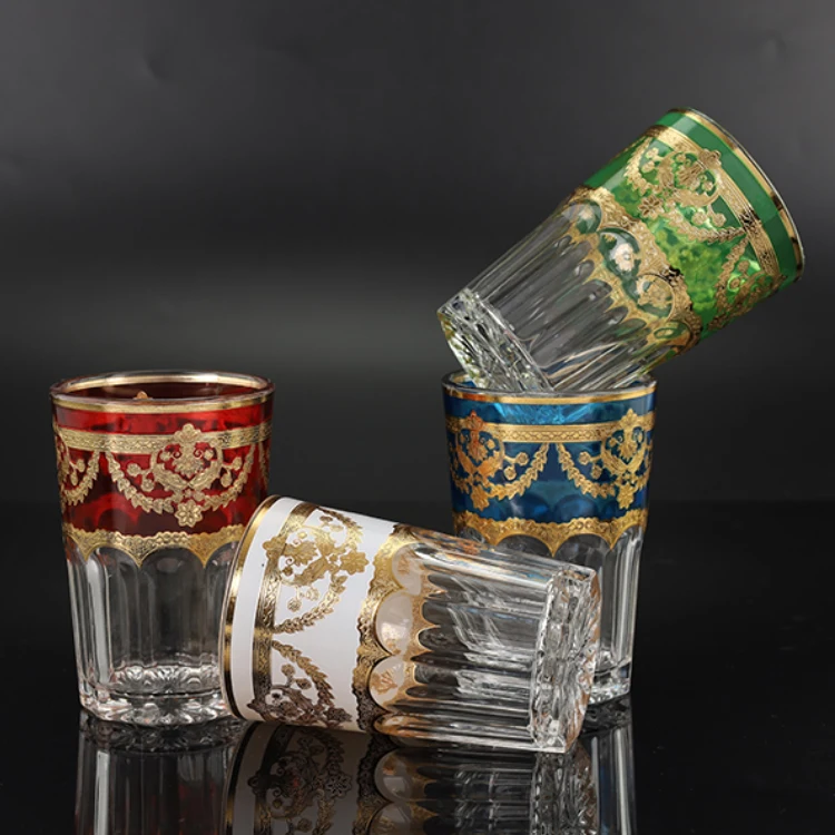 Hot Sale 6OZ glass tumbler Moroccan teacup Silver And Gold Decal Turkish Glass Tea Cup