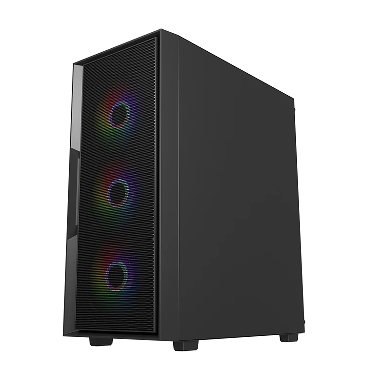 ATX Gaming PC Tower Case Steel Mesh Panel Design 7 PCI Slots and Glass Panel 3.0 USB for Desktop Computer
