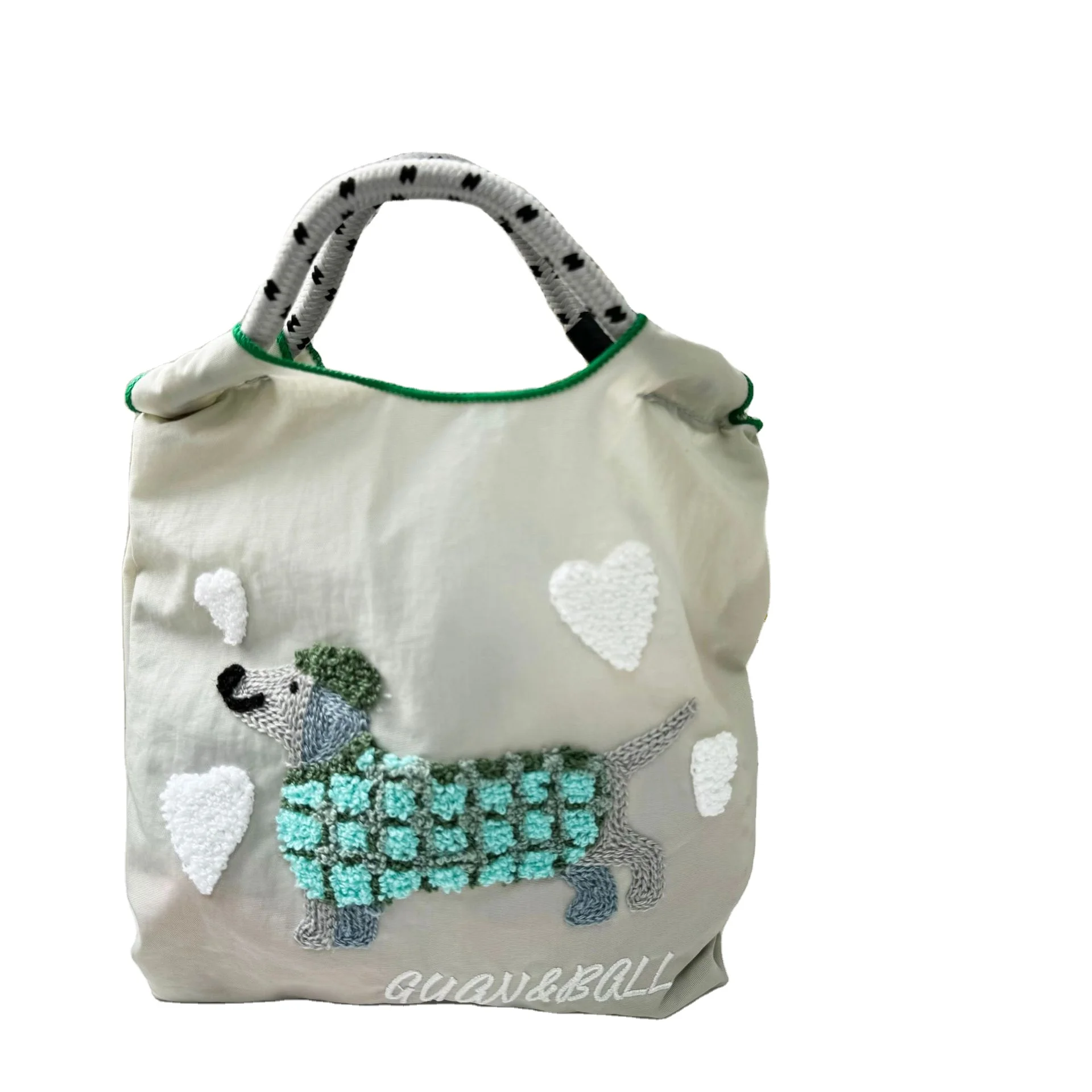 Japanese Environmental Embroidery Shopping Bag Cute Puppy Nylon Fabric Handbag Ladies  Niche Fashion