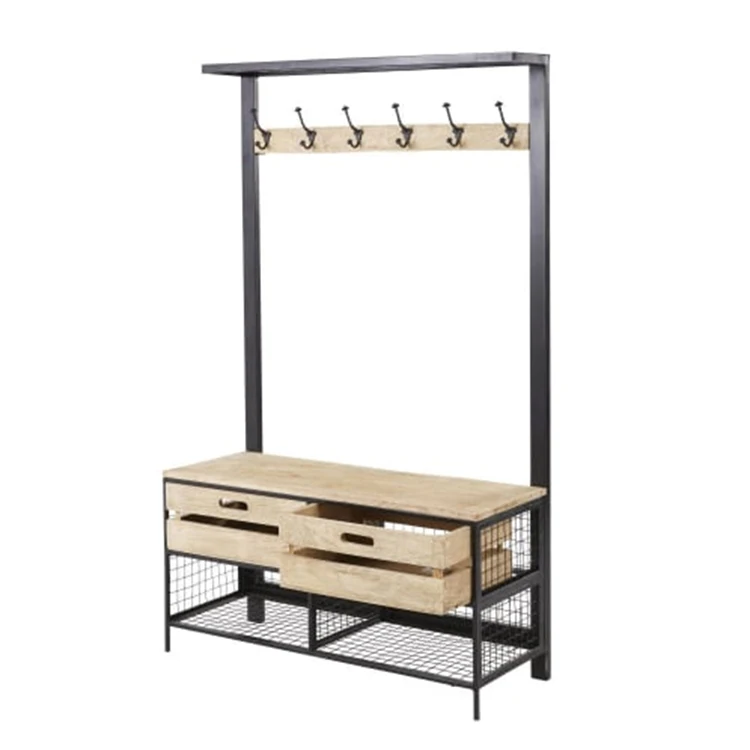 Оптовая продажа, perchero, промышленный деревянный металлический холл, дерево, одежда, пальто, подвесная полка, стойка для обуви, пальто со скамьей