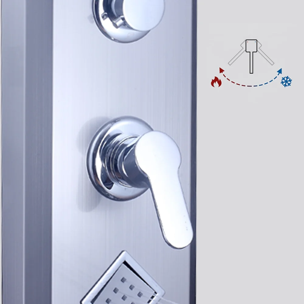 Soft Massage Modes Stainless Steel Wall System Panel Chrome Finish Brushed Valve Core Ceramic Material LED Shower Panel