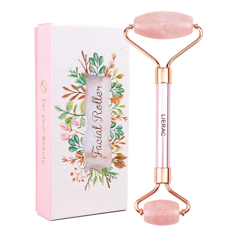 
Cheap Face Lifting Beauty Facial Anti Aging Germanium Rose Gold Handle Rose Quartz Pink Jade Metal Roller with Gift Box 