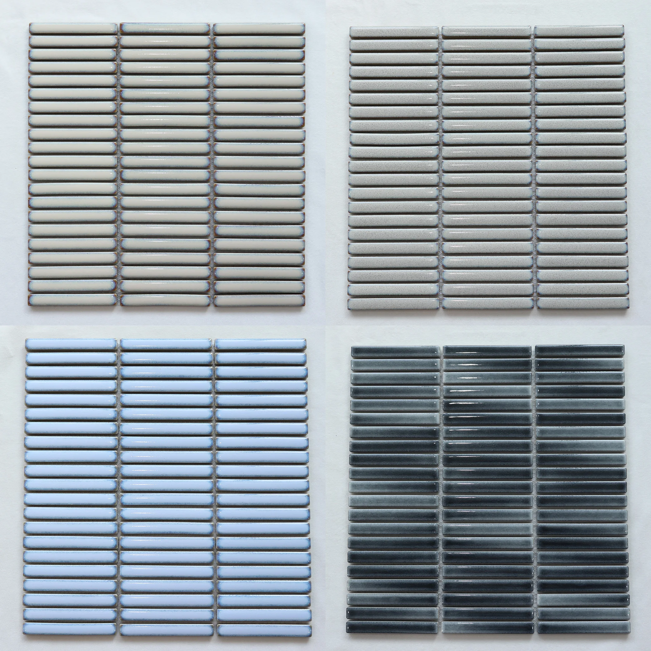 Modern Hotel Kitchen Bathroom Shower Wall Backsplash Glossy Glazed Ceramic Light Gray Finger Mosaic Tile