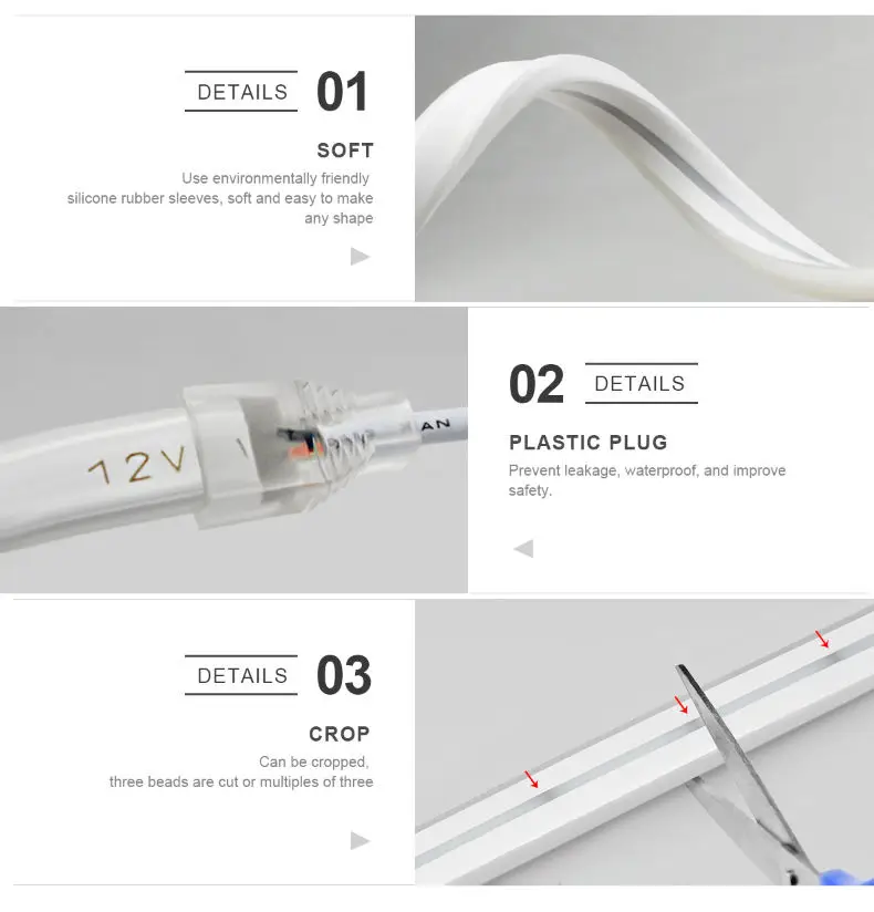 LED Silicone Neon Light Strip Set IP65 Waterproof 2835 Low Voltage 5M 12V 6*12 Shape Embedded Linear Flexible Light Strip