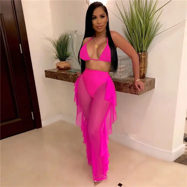 Latest Design Mesh Transparent Insiemi delle donne Two Piece Short Set Women Clothing Sets 2021 2 Piece Set