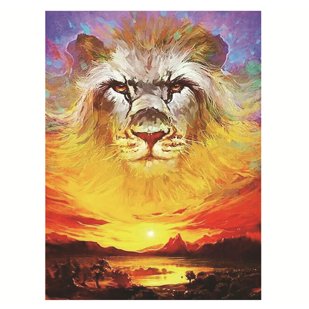 Picture of Diamond Mosaic Lion And Landscape Animal Handmade Cross Stitch Kits Full Diamond Embroidery Modern Abstract Oil