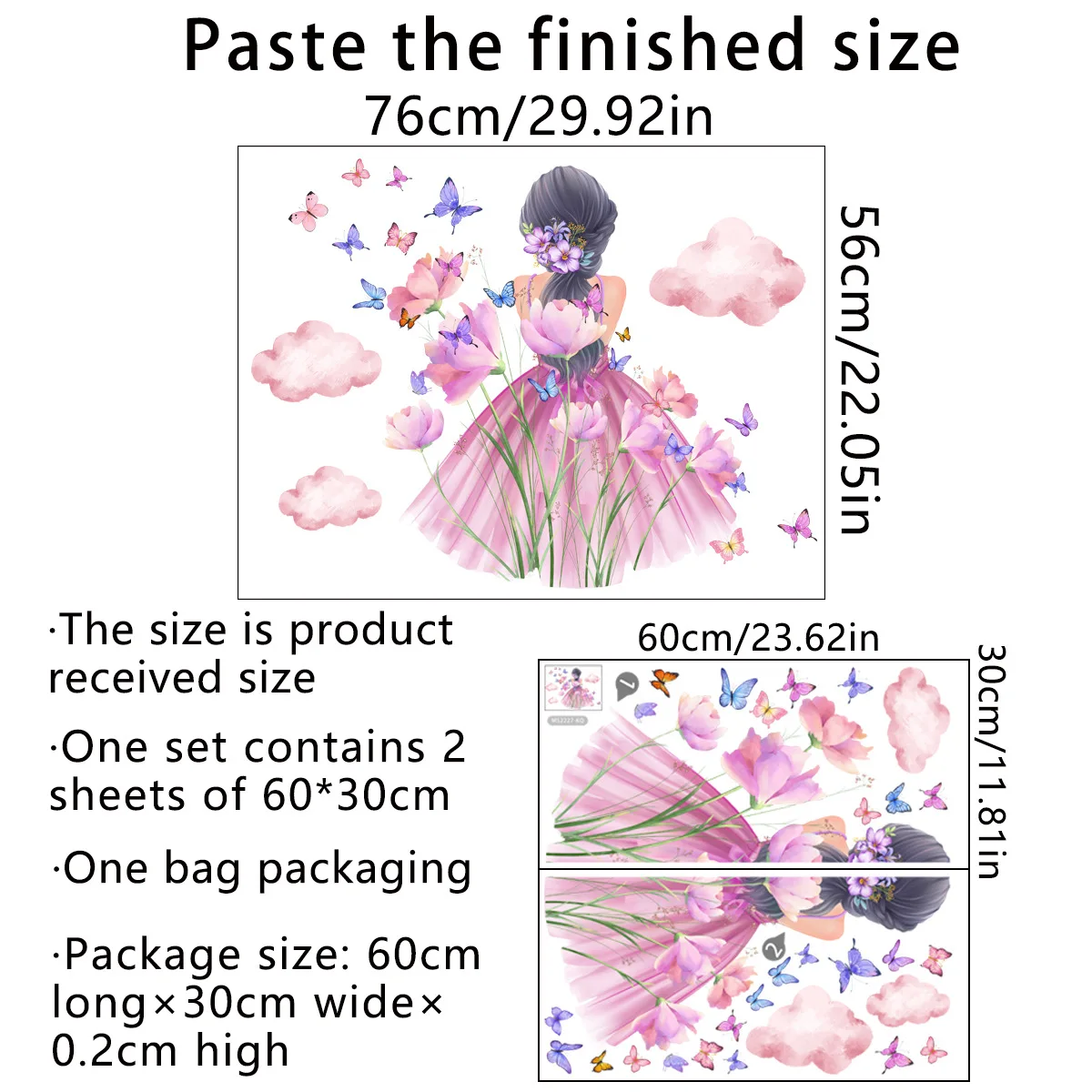 Beautiful Flowers View of Girls Back Wall Sticker For Kids Room Indoor Wallpaper For Decoration And Promotion