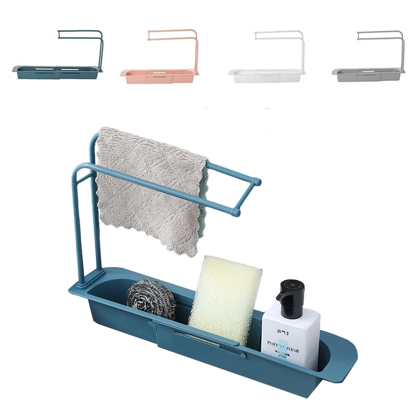 Wholesale Kitchen Accessories Multifunctional Folding Sink Shelf  Washing Soap Sponge Storage Basket Faucet Holder Drain Rack