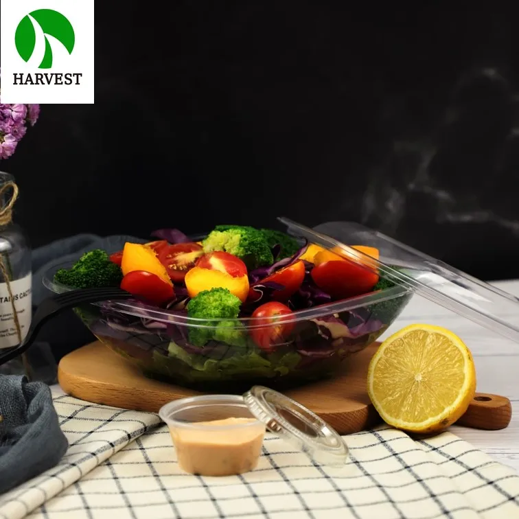 Food grade PET salad fruit disposable bowl tray set with plastic lid