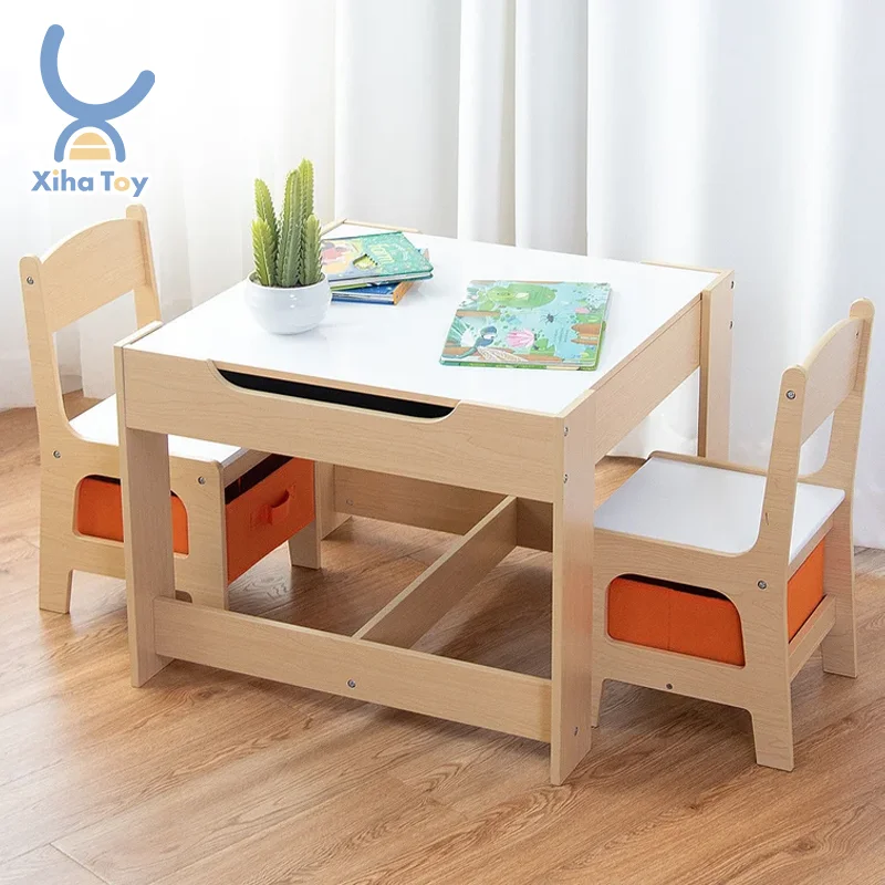 Wholesale Toddler Kindergarten Chalkboard Reading Learning Play Solid Wooden Furniture Children Kids Study Table And Chair Set