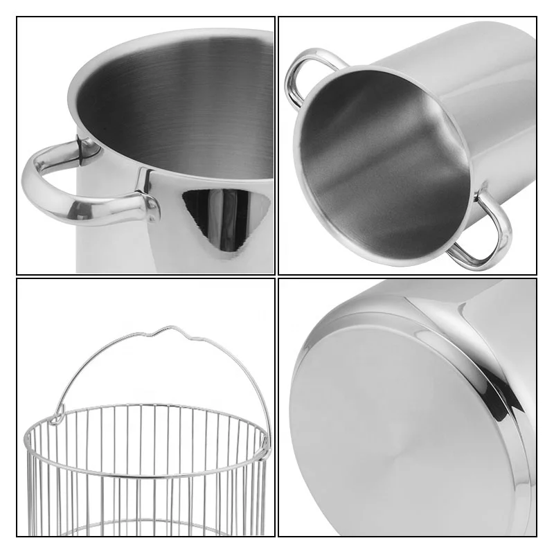 AAA Manufacturer Cookware Pasta Noodle Vegetable Cooking Induction Stock Pots 304 Stainless Steel Asparagus Pot with Basket