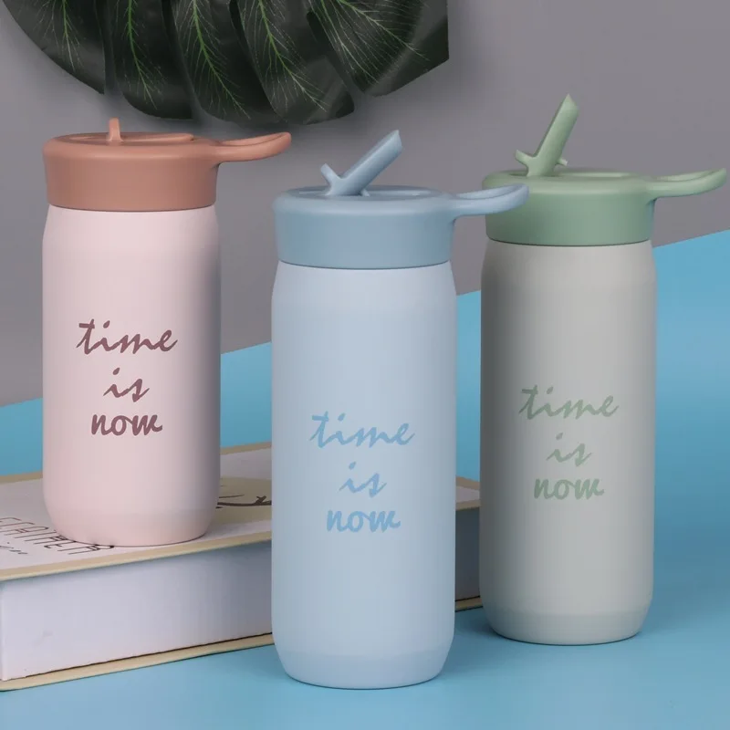 Зимний симпатичный простой однотонный милый детский термос из нержавеющей стали для возвращения в школу 304