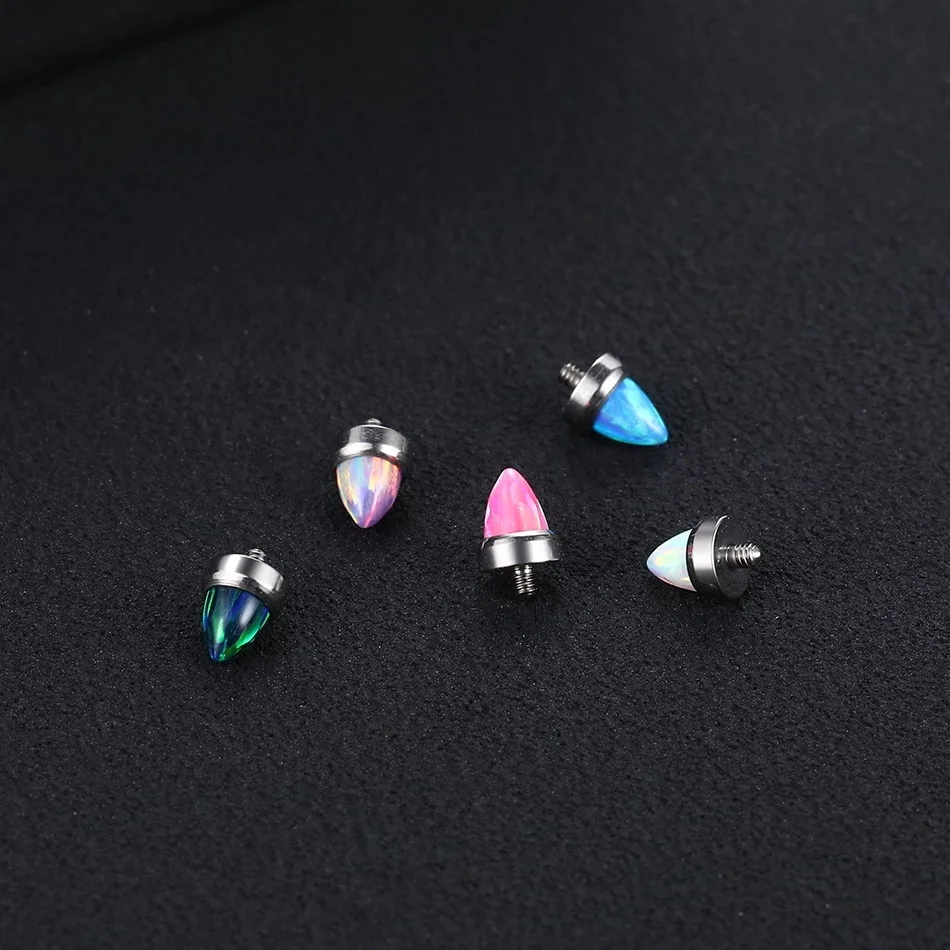 Titanium Internally Threaded Ends Piercing Claw Set Opal Bullet Posts Dermal Top Nipple Helix Industrial Barbell Body Piercing