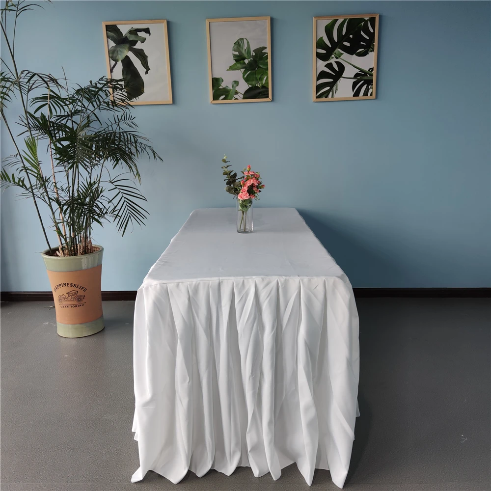 wholesale 6ft rectangular ruffled wedding banquet table skirt factory