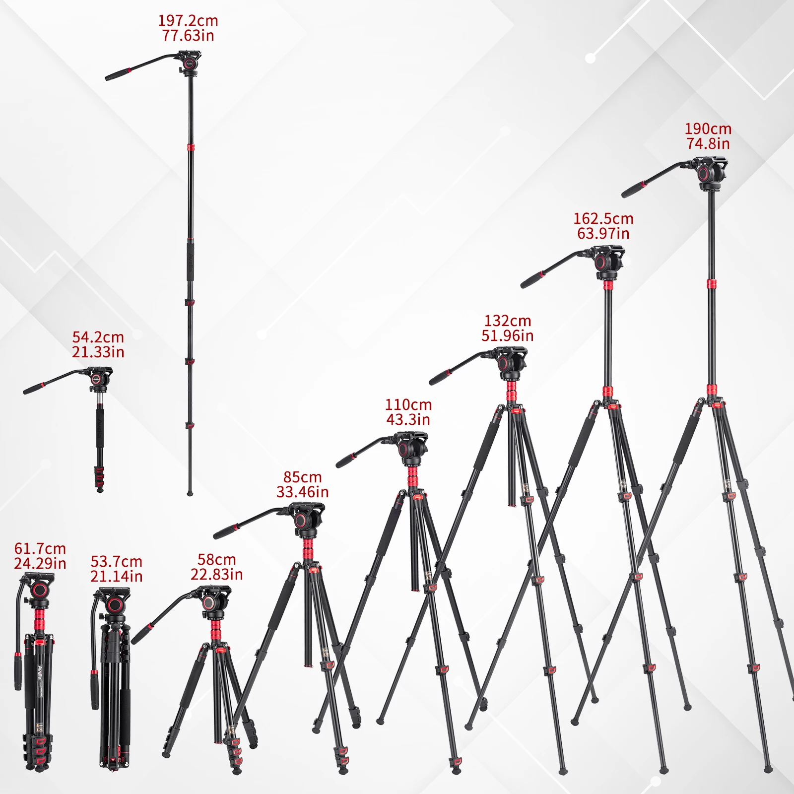 Cayer New Arrival Multiple Function Lightweight Aluminum Professional Video Camera Tripod Stand with Fluid Head Video Stand