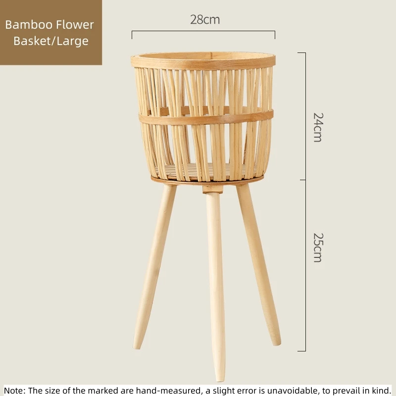 Handmade Natural Rattan Basket Woven Plant Stand with Wooden Legs Wholesale Weave Bamboo Flower Pot Planter for Floor Use