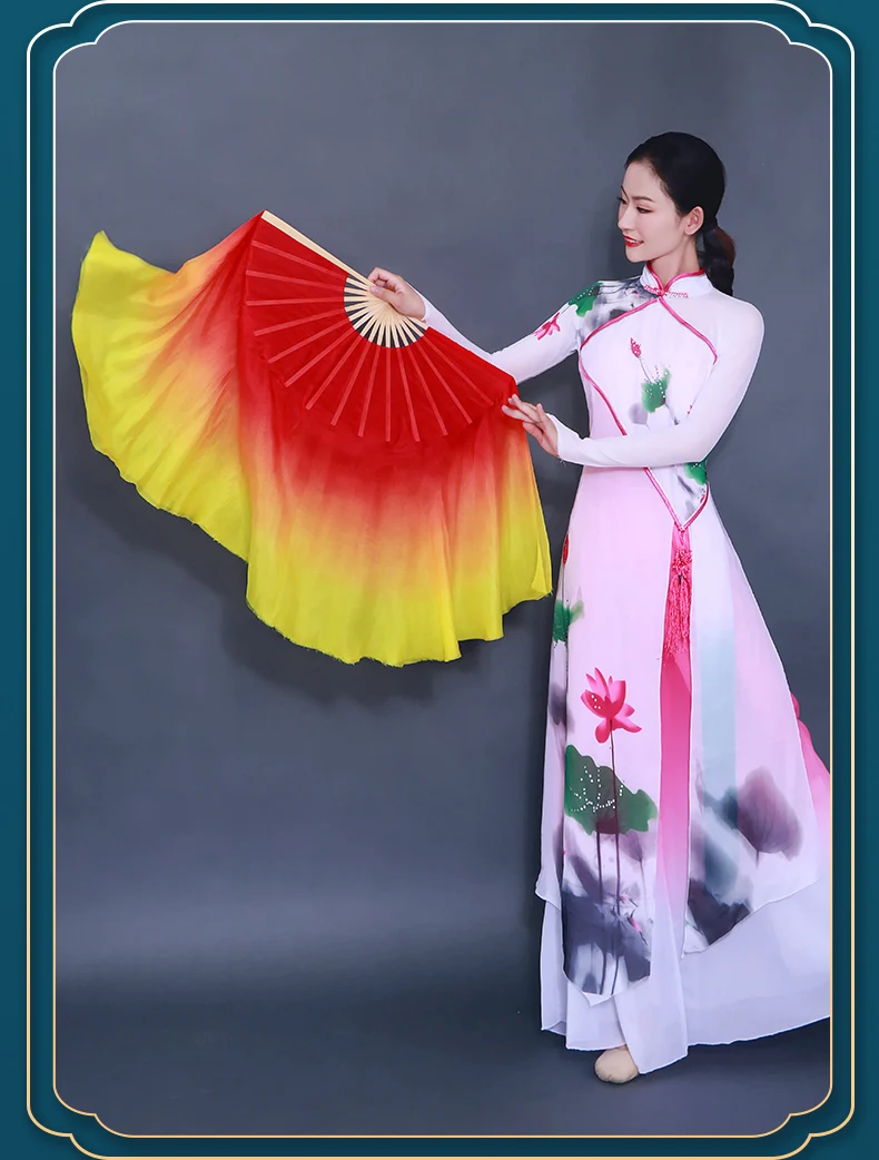 Wholesale Professional fire color double-sided Bamboo fans with veil for unisex dance performance
