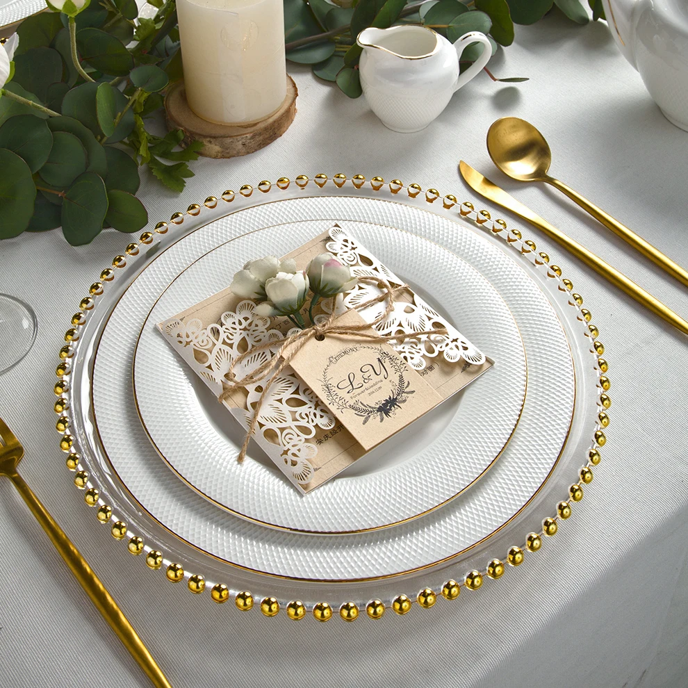 Wedding Chargers Plates Events Catering Ceramic Gold Rim Plates For Dinner