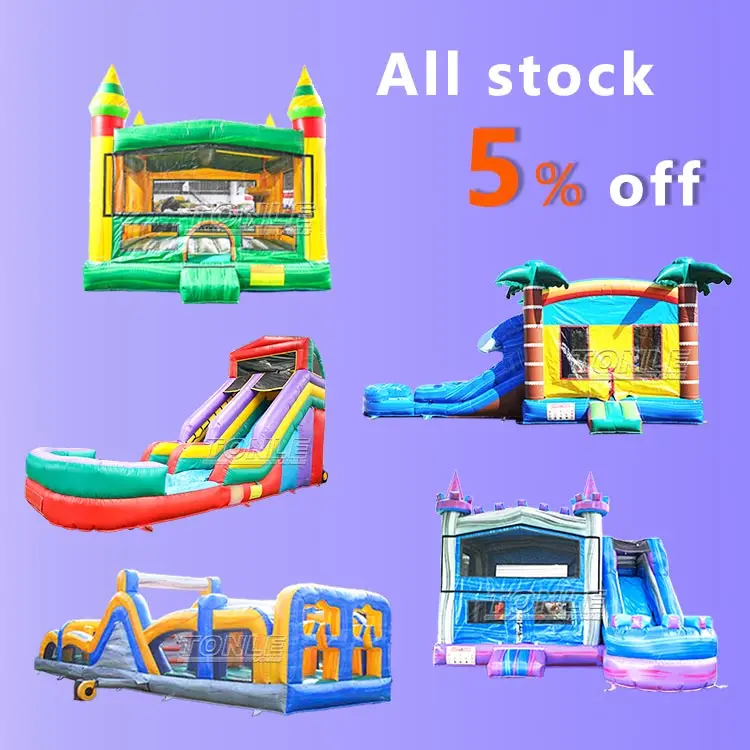 TONLE 2024 latest stock promotion factory price commercial obstacle course inflatable bouncer bounce house water slide for sale