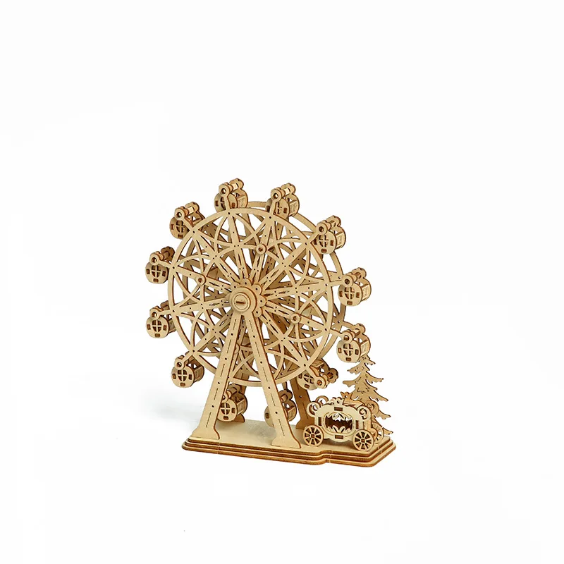 Rotatable DIY Wooden Model Mechanical Handicraft Kits Assembly Puzzles Decor Toy Gift Ferris Wheel 3D Wooden Puzzle