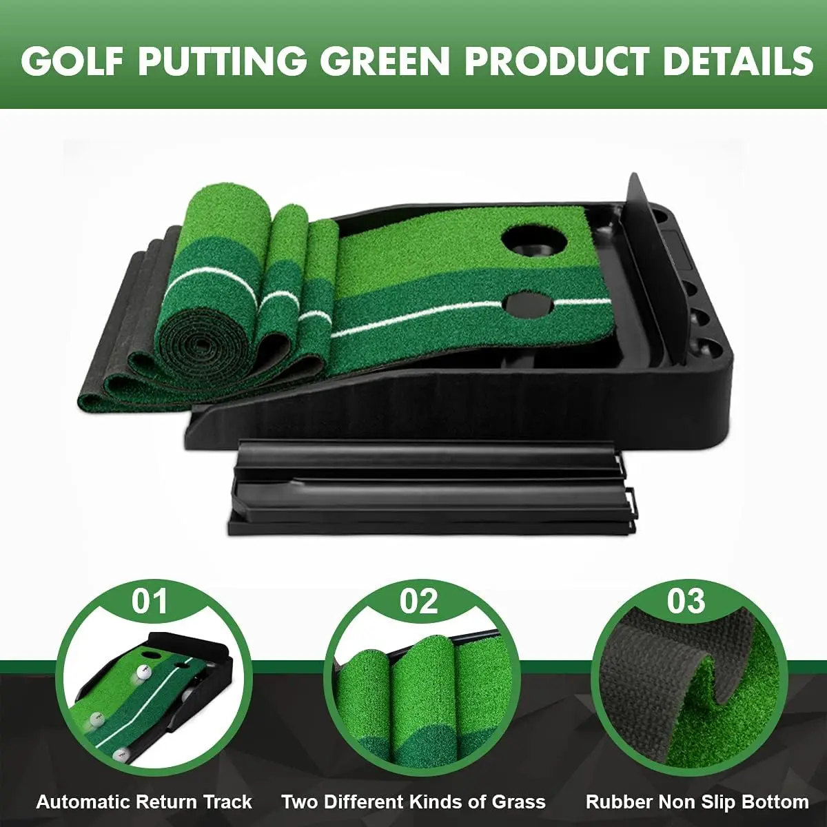Indoor Golf Putting Green Mini Golf Training Aid, indoor mini golf game Putting Mat with 2 holes