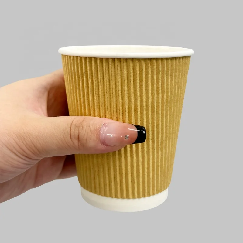 Custom logo Corrugated paper  cup 4 8 12 16 20 22 Oz Disposable Recyclable  Single film Double  Wall Brown Coffee Paper Cups