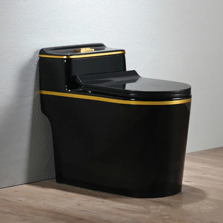 Chinese factory bathroom porcelain one piece toilet black gold