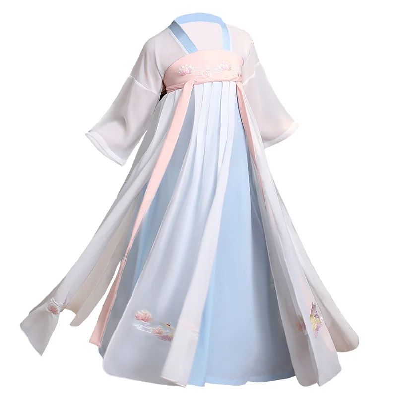  Летнее платье Hanfu для девочек детская одежда в китайском стиле костюм Тан супер
