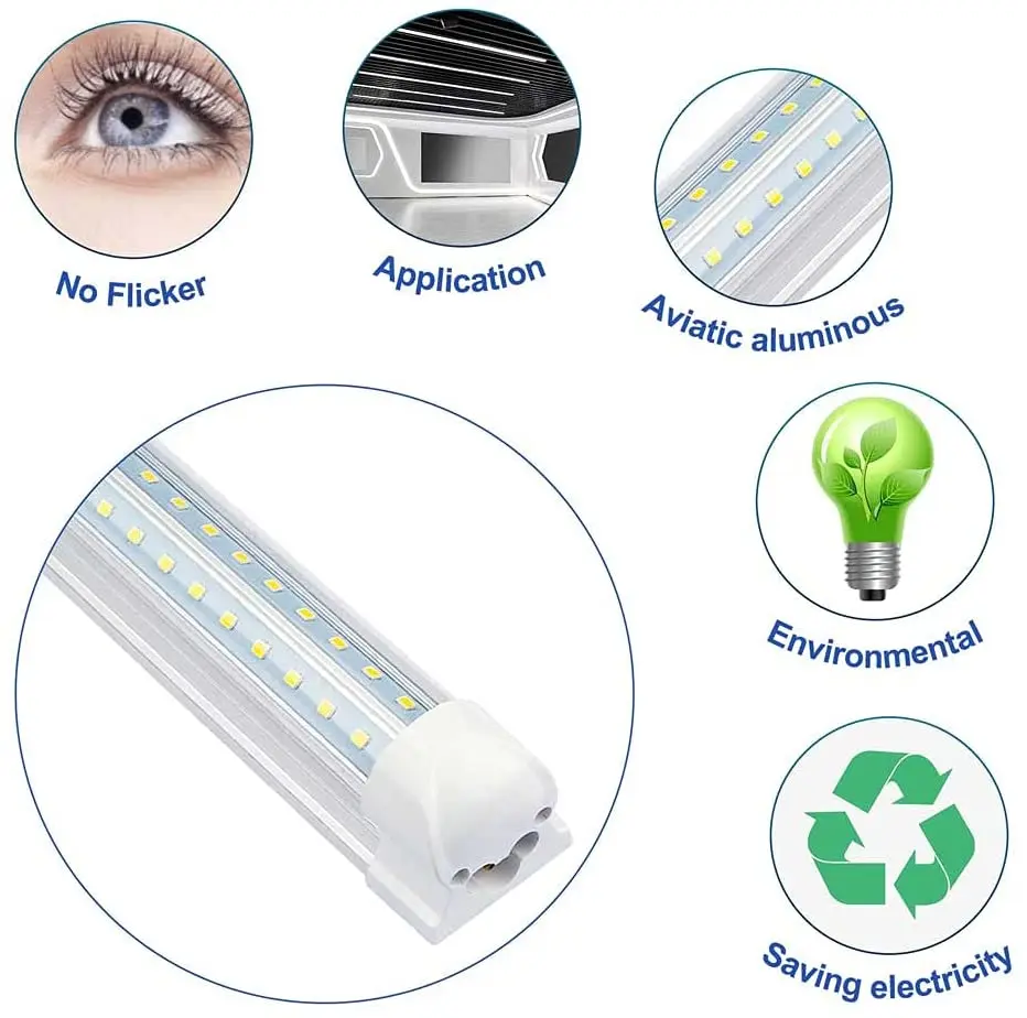 LED Under Cabinet Lighting LED Work Light  SMD2835 Clear Cover Cool White 6000K Dual Row V Shape Integrated T8 LED Tube Light