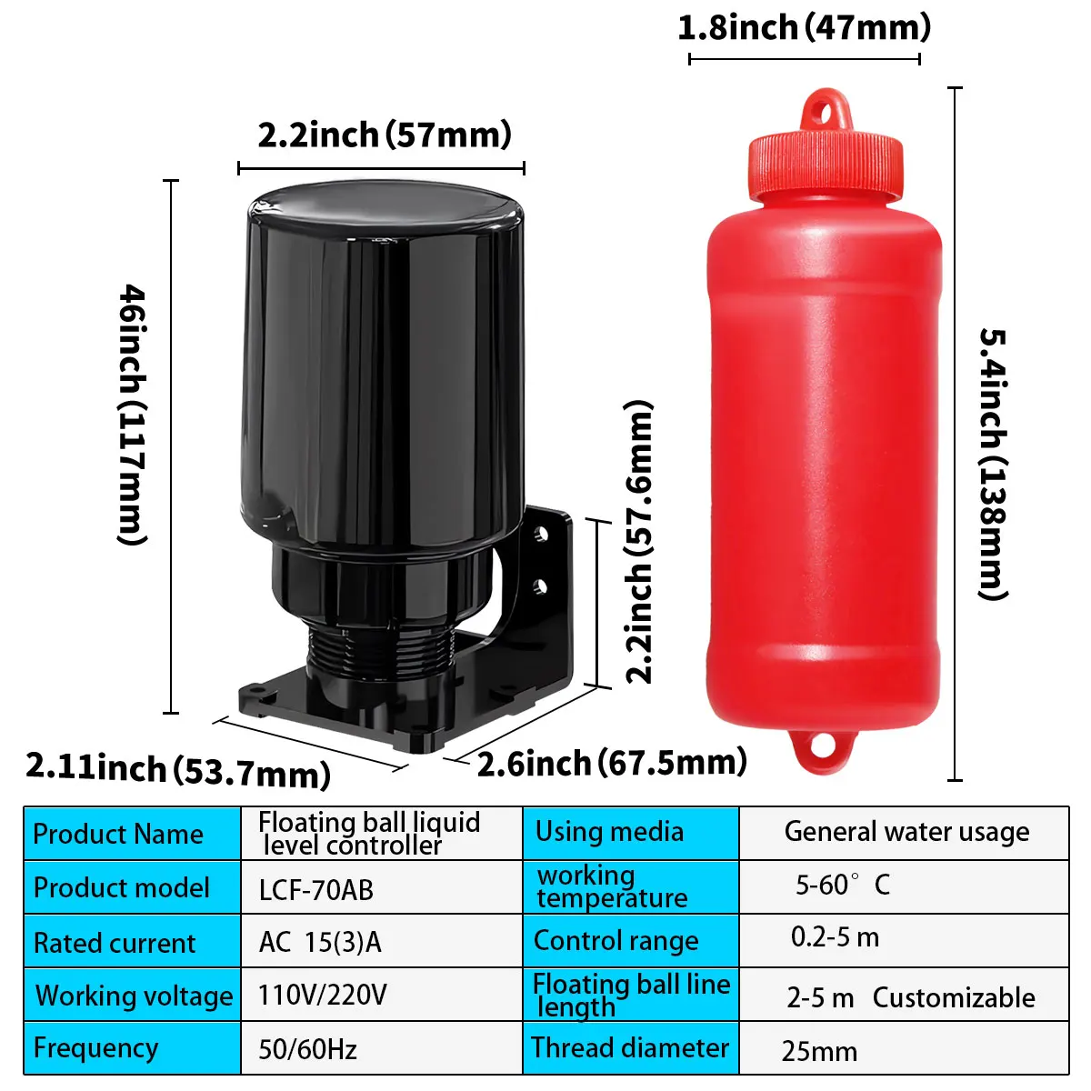 70AB  Floating Switch Special for Sewage Pump Quality Assurance  Drain Pan Float Switch 3A Float Switching Water Level Sensors