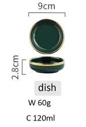 Europe style classic green and white dinner plate luxury golden rim bowl dish dinnerware set tableware