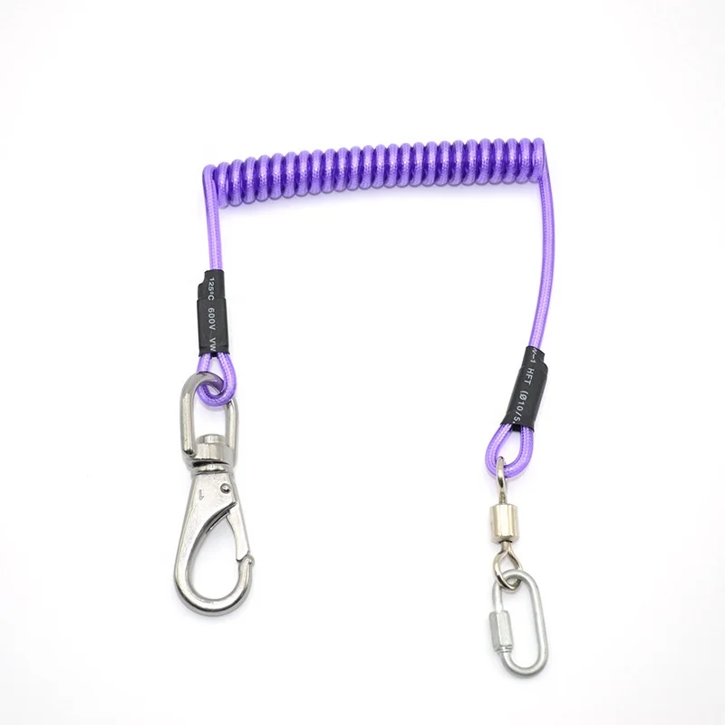 Cheap Wholesale Retractable Transparent Purple Nylon Coated Nylon Cable Lanyard With Swivel Snap Hooks