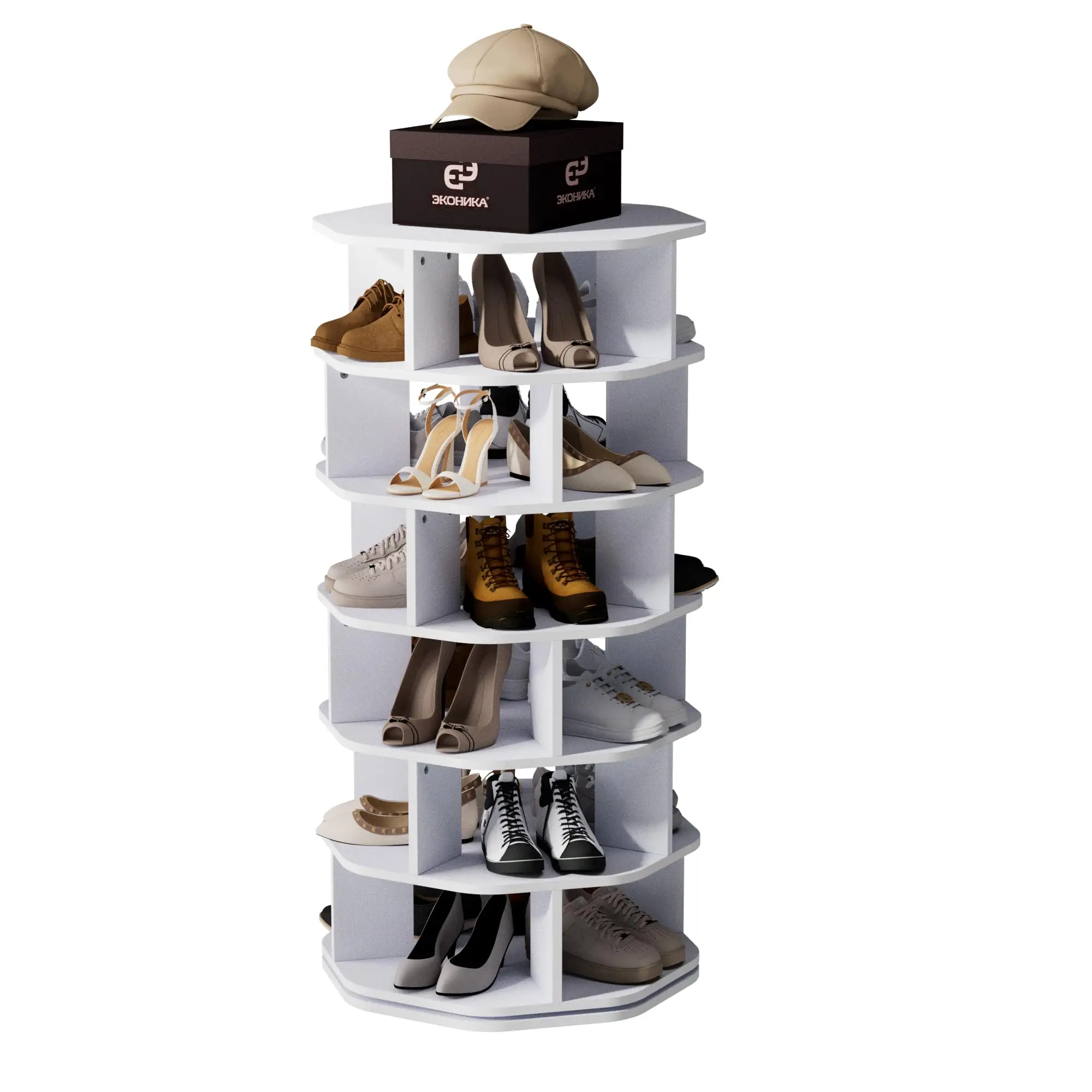 6-level shoe rack with 360-degree rotating disc for rotating shoe display cabinet in living room bedroom