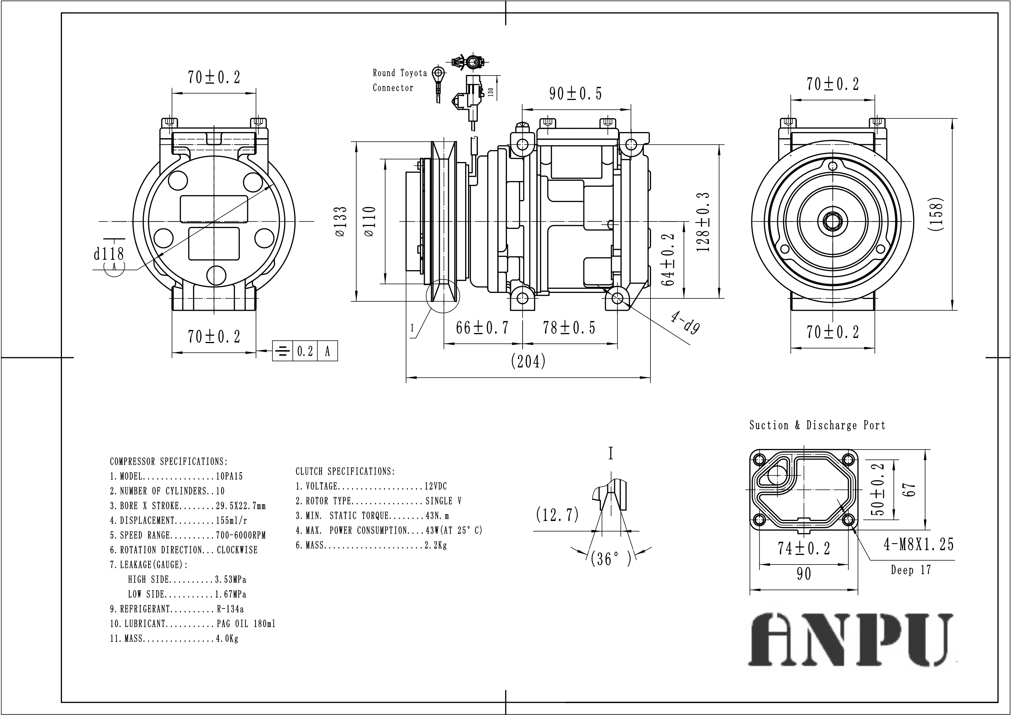 chinese manufacture auto ac compressor 10pa15c ac compressor for  1PK 133.5MM 68369