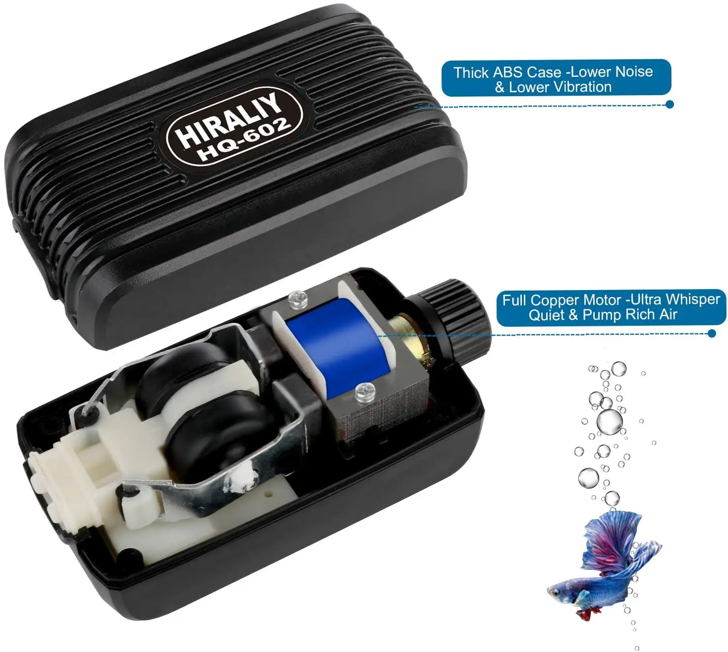 Aquarium Air Pump Fish Tank Air Pump with Dual Outlet Adjustable Air Valve Ultra Silent